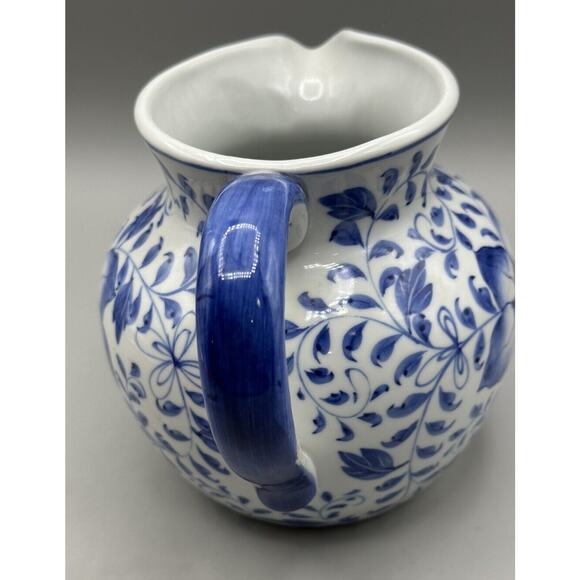 Pitcher Andrea by Sadek Blue White Handle Spout Floral Design 5.5 Tall 3.5 Diam. - Picture 7 of 9